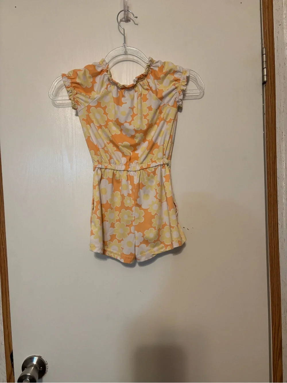 Girls' Floral Tie-Waist Romper One-Piece in Yellow and White